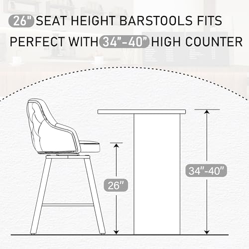 Image of Swivel Counter Bar Stools Set of 3 with Back, Fabric Kitchen Barstool