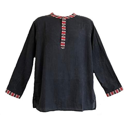 Yak & Yeti Men's Kurta Stone Washed Lightweight Cotton Mandarin Style Collar (Large, Black) Cover