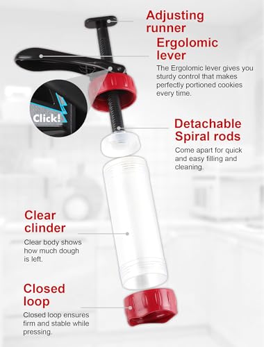 Image of Cookie Press Set, Churro Maker with 12 Discs and 10 Cake Decorating Tips, Cookie Press for Biscuit and Churro, Red