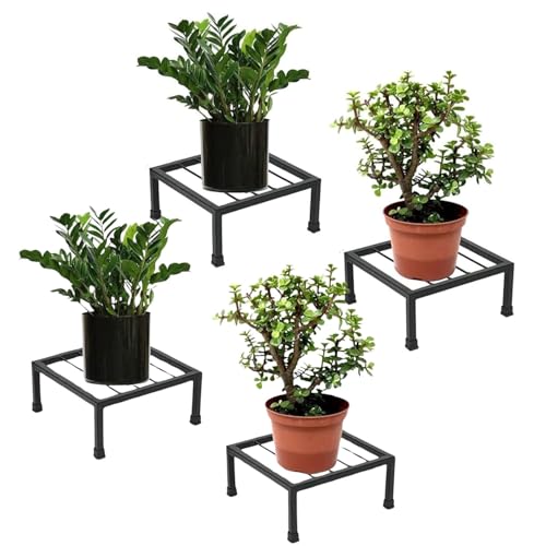 Image of CINAGRO Anti Rust Square Metal Plant Stand (Black, Pack of 4) - 9.84 inches, Strong Durable Plant Stands for Outdoor Balcony, Indoor Living Room, Gamla Planters for Home Decor