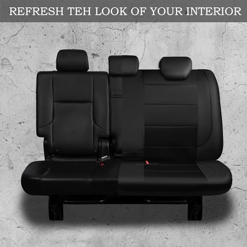 Image of CAR PASS Leather Back Seat Cover, Breathable Mesh Universal Bench Seat Cover, Super 5mm Composite Sponge Inside, Airbag Compatible Fits Most Automotive, Cars, SUVs, Trucks, and Vans (Rear, Black)