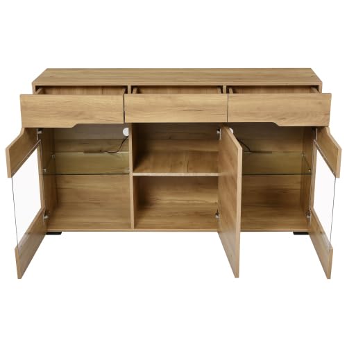 Credenza Moderna Color Legno Massello con Mobile da Ingresso A LED, Mobile da Soggiorno con Ampio Spazio di Archiviazione, Adatto A Casa E Ufficio