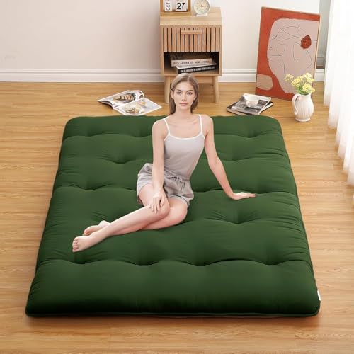 Image of Deevine Craft Quilt Cotton Floor Bed Mattress, Foldable,Rollable Movable Single Bed Comfort Gadda 1 Sleeping Capacity, S Quilted Design (Bottle Green, Single Bed 72X36X5 Inches)