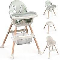Baby High Chair, 4-in-1 Convertible Highchairs, Adjustable Height,Comfortable Toddler Chair & Table,Removable Double Tray,Ergonomic Feeding Portable for 6 Months to 5 Years,Green