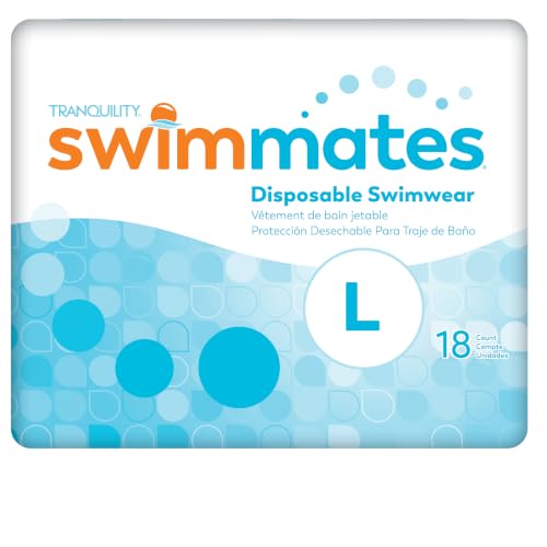 Swimmates Disposable Adult Swim Diapers Pull-Up Under Swimwear with Tear-Away Side Seams Unisex Large (44-54 Waist) 18 Count Bag
