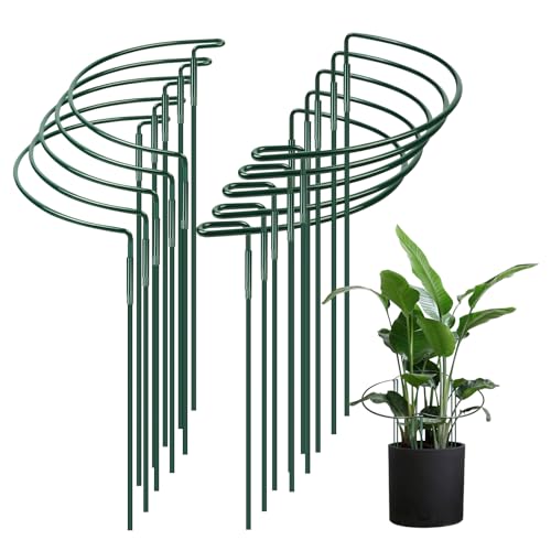 ASOFTY 10 Stück Pflanzenstützen, 35X20cm Metall Halbrund Pflanze Stützpfähle, Befestigbare Garten Blumenstütze, Grün Staudenhalter, Pflanzenhalter für Topfpflanzen, Blumen, Gemüse