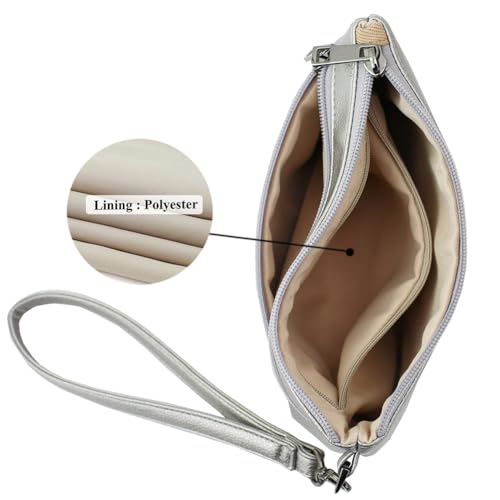 Image of Small Wristlet Wallets for Women, Zip Clutch Bag with Wristlet Pouch, 3-Zipper Original Design