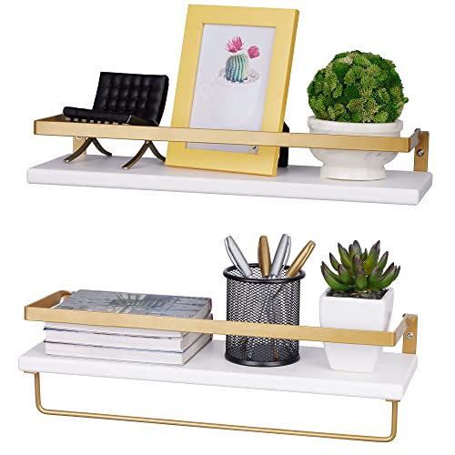 Peter's Goods Modern Floating Shelves With Rail, Modern Brass Finish, Set Of 2 Shelves - Wall Mounted Bathroom Wall Shelves With Towel Bar - Also Perfect For Bedroom Decor And Kitchen Storage #TOP7