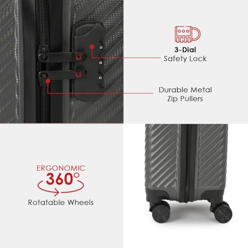 Image of Swiss Military Dusky Hard Top Trolley Bag 45cm with 15.4 inch Padded Laptop Compartment, 3 Dial Lock, Spinner Wheels, Cabin Size Lightweight Overnighter Travel Luggage Suitcase with Elastic Divider-Grey