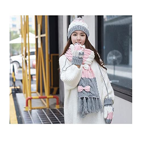 Fashion Warm Scarf Glove Hat Set 3Pcs Soft Knit Cashmere Winter Gift Gloves Hats Scarf Kit Winter Gifts (Color : Pink, Size : One Size) #TOP5