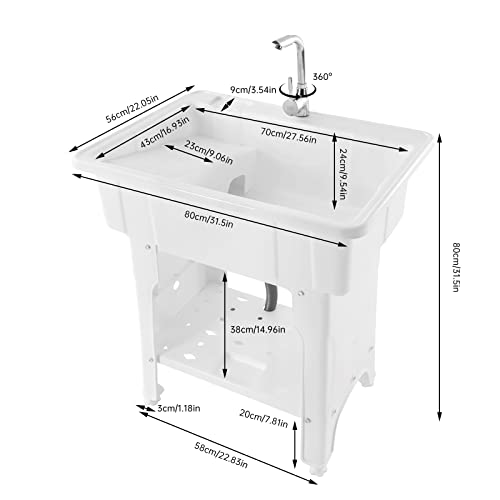 Laundry Tub Sink,Portable Sink,Laundry Room Sink,Freestanding Plastic Laundry Sink With Washboard,Faucet,For Hoses And Drain Kit For Laundry Room, Garage, Basement, Garden,With Cold And Hot Water #TOP2