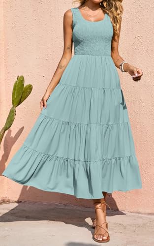 Image of PRETTYGARDEN Women's 2026 Casual Loose Plain Maxi Sundress Smocked Tank Dress Sleeveless Summer Beach Tiered Long Dresses