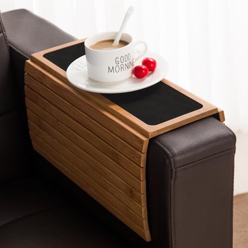 GEHE Couch Arm Tray Table, Flexible/Foldable Sofa Armrest Tray, Couch Armrest Table Cup Holder Great for Drinks Snacks Remote Control, Portable Side Table and Anti-Slip Bottom