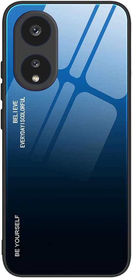 SEAHAI Case for OPPO A78 5G / OPPO A58 5G / OPPO A58X, Ultra Thin Gradient Color Tempered Glass Hard Back & Soft Silicone TPU Bumper Hybrid Shockproof Cover, Elegant Blue