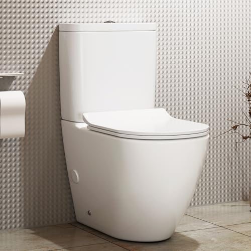 Royal Bathrooms Abacus Contemporary White Close Coupled Rimless Toilet with Dual Flush Cistern Quick Release Slim Soft Close Seat Round Shape Bathroom WC