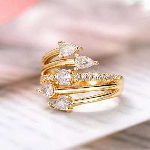 Gold Plated Cubic Zirconia Luxurious Elegant Statement Ring Personalized Accessory Ideal for Women's Daily Casual Wear Party Holiday Anniversary Love Jewelry Gift3