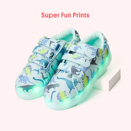 FabKids Boys Light Up Dinosaur Sneakers Glowing Athletic Sport Shoes Kids Cute Dino Tennis Footwear Toddler Size T92