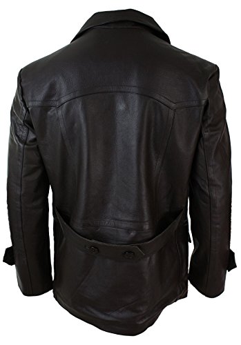 Mens Real Leather 3/4 Double Breasted Pea Coat Sherlock Sailor Classic2