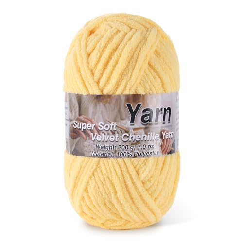 Image of Chunky Chenille Yarn for Baby Blanket Yarn for Crocheting - 7.05oz Super Soft Chenille Plush Yarn - Bulk Thick Yarns Used for Making Scarves, Blankets, Stuffed Animals, DIY Craft (Yellow)