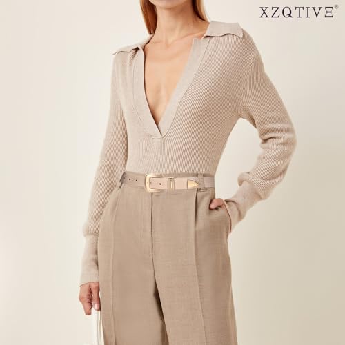 XZQTIVE Women's Leather Belt Vintage Western Belt Plus Size Ladies Belt Gold Silver Buckle for Jeans Pants Dresses4