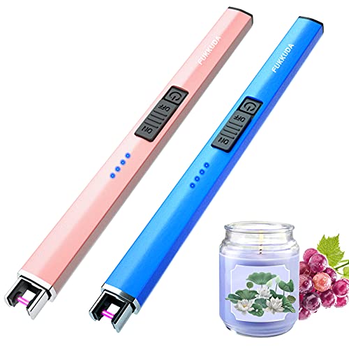 Electric Candle Lighter Plasma Arc Lighters Windproof & Flameless with USB Rechargeable Battery Double Safety Switch (Rose Gold & Sapphire Blue)