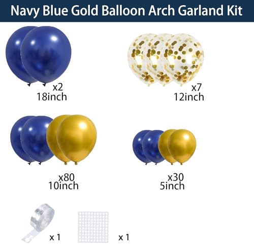 Image of Navy Blue Gold Balloon Garland Arch Kit - Navy Blue and Metallic Gold Balloons Blue Birthday Decorations for Men Tirement Birthday 2026 Graduation Party Decorations