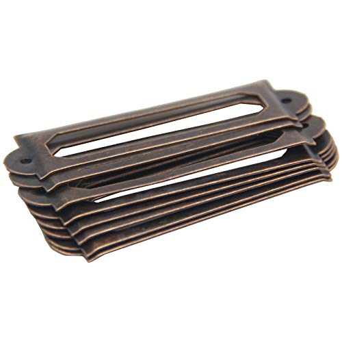 30 Pcs Metal Drawer Tag Label Holder Antrader Frame Pull Handles For Office Library File Drawer Cabinet Card Tag, With Screws, Red Copper 60Mm X 17Mm #TOP2