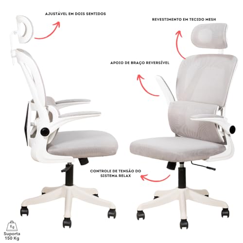 Cadeira De Escritório Ergonômica Giratória com Apoio de Braços 150kg 3D Plus (Branca)