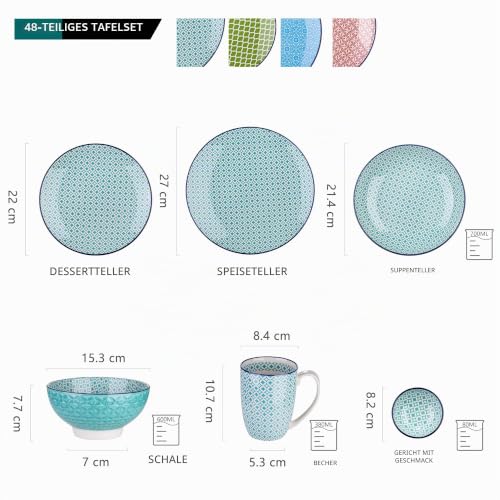 Foto von vancasso Kombiservice Porzellan, Tafelservice bunt, Macaron 48 teilig Geschirrset für 8 Personen