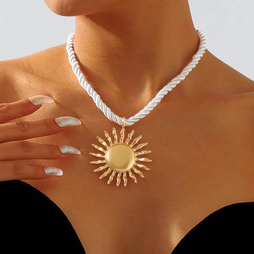 Tgirls Boho Gold Necklace for Women Big Starfish Pendant Necklaces Sun Choker Necklace Chunky Conch Shell Beach Necklace Statement Summer Jewelry2