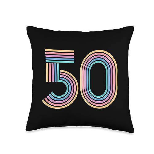 50th Birthday & Anniversary Gifts by Art Like Wow Number 50 Fifty Anniversary Men Women 50th Birthday Throw Pillow, 16x16, Multicolor
