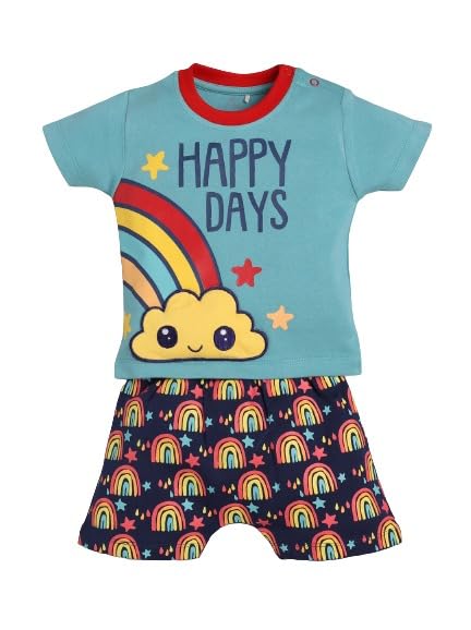 Image of BABY GO Cotton Printed Baby T-Shirt and Shorts Set | Short Sleeve Casual Top and Bottom Clothing Set | Summer Wear Nightwear Outfits for Infants, New Born Baby Boys and Baby Girls