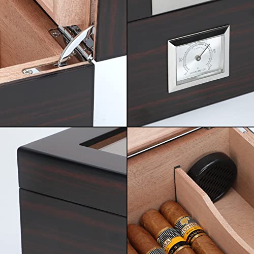 Bald Eagle Cigar Humidor With Humidifier Hygrometer And Cedar Divider Cigar Case, Rosewood Finish Box For Cuban Cigars, Glass Top Humidor With Cigar Accessories, Cigar Gifts For Men (25-50 Cigars) #TOP2