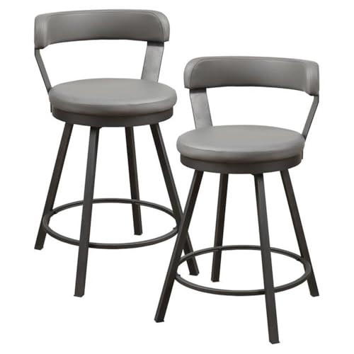 Lexicon Counter Height Stools Set of 2 - Appert Upholstered Swivel Counter Stools with Backs, Sturdy Metal Frame, Legs, 25 Inch Seat Height, Leather, Padded Seat, Back Rest, Foot Rest Bar, Gray