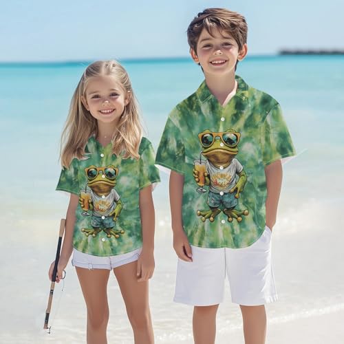Image of Kids Tie-dye Hawaiian Shirt 80s Button Down Retro Short Sleeve Casual Beach Tropical Funny Party Outfits for Boys