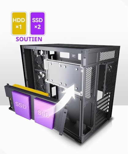 MUSETEX Y6 Boîtier PC, 4 Ventilateurs Non-LED préinstallés, Vue 270° en Verre Trempé, Connectique Type-C, Boîtier PC ATX Mid-Tower, Noir – vue 8