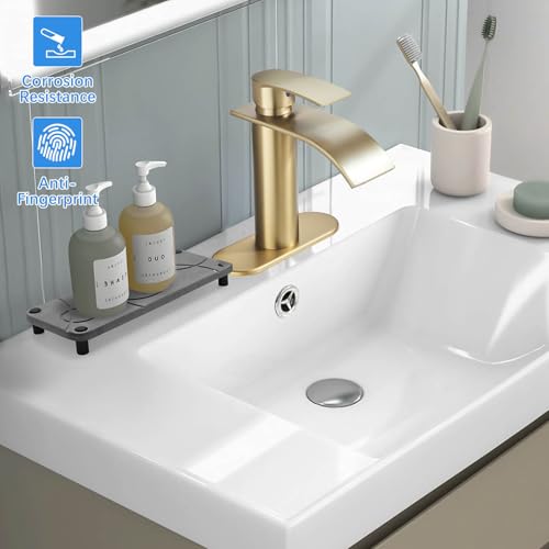 Alenart Bathroom Faucet Single Handle Bathroom Sink Faucet with Pop Up Drain Stainless Steel Single Hole Basin Vanity Faucet for Modern Farmhouse RV Vanit, Brushed Gold by ALENARTWATER - Image 4