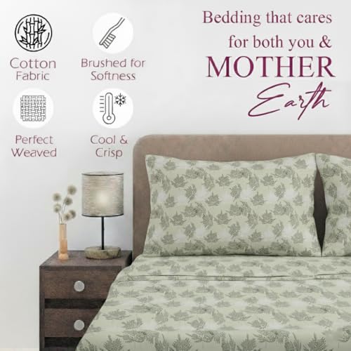 Image of Trance Home Linen Modern Art 100% Pure Cotton Bedsheet King Size | Double Bedsheets with 2 Pillow Covers |144 Tc | Hypoallergenic (108 x 108 inch, Ferns Paradise Green)