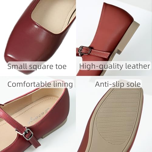 Womens Mary Jane Shoes with Ankle Strap, Leather Square Toe Ballet Flats Dress Shoes for Women, Comfortable Business Casual Shoes4