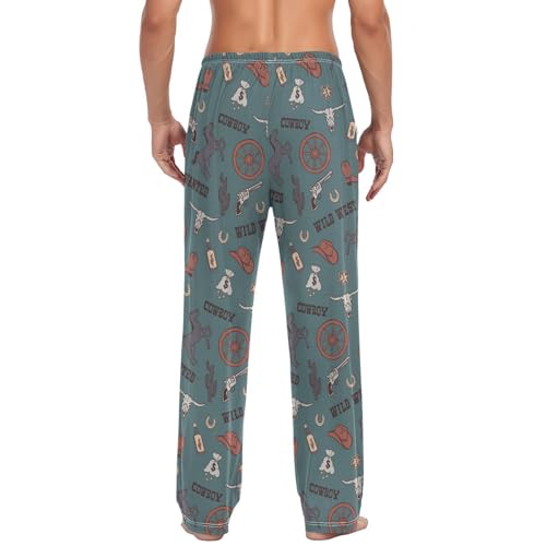 Wild West Cowboy Teal Blue Mens Pajama Pants Lounge Bottoms Soft Sleep Pants S4