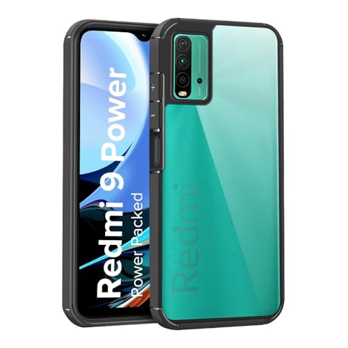 Image of SHINESTAR Ultra Slim Clear Back Cover for Redmi 9 Power, Transparent Hybrid Hard Shell Plastic & Soft Silicone Rubber Bumper, Non-Yellow Acrylic Protective Cover for Redmi 9 Power - Black