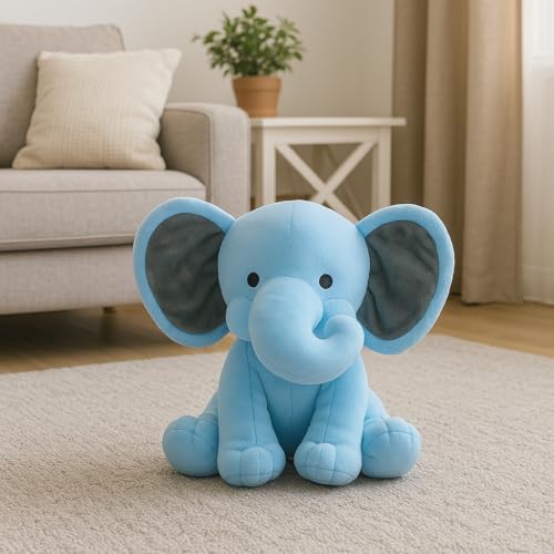 Image of SARO Elephant Sitting Plush Soft Toy Cute Kids Animal Home Decor Boys /Girls (Blue, 30 cm) | (Blue Elephant)