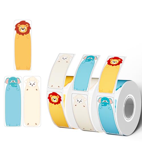 Image of Phomemo D30 Label Maker Tape, Black on Animal Patterns, Vertical Label Tape, Special Shapes, Pre-Cut Self-Adhesive Stickers, Thermal Paper Label Tag, 14mm x 40mm, 3 Rolls
