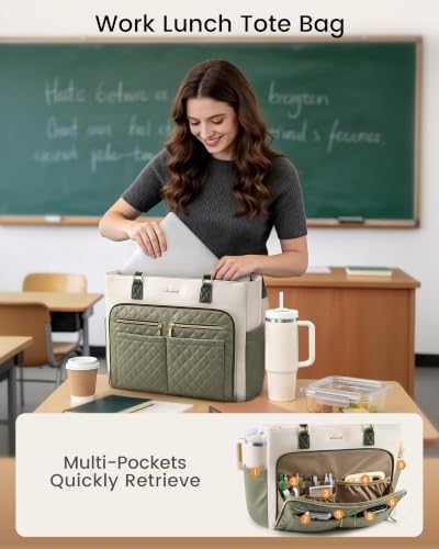 Image of LOVEVOOK Work Bag with Lunch Compartment, 15.6-Inch Teacher Tote for Women