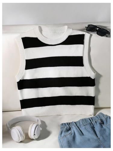 SweatyRocks Girl's Sweater Vest Striped Crew Neck Sleeveless Knit Vest Pullover Crop Tops3