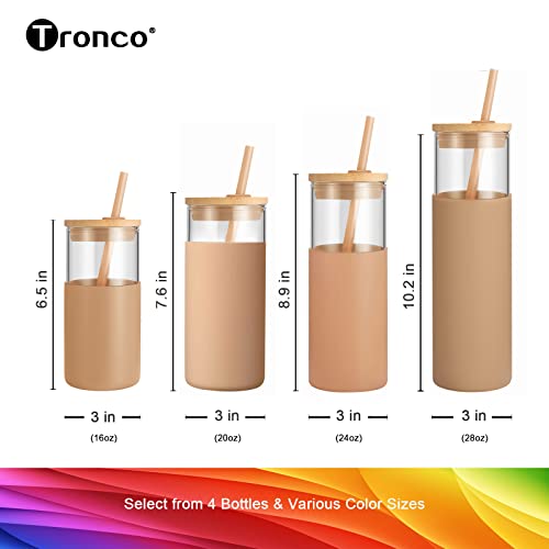 Image of Tronco 24oz Glass Tumbler Glass Water Bottle Straw Silicone Protective Sleeve Bamboo Lid - BPA Free