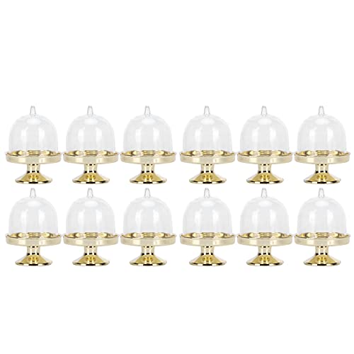 Candy Box 12 Set Mini Candy Box Cake Stand Cupcake Candy Display Plate with Lid Party Supplies(gold)