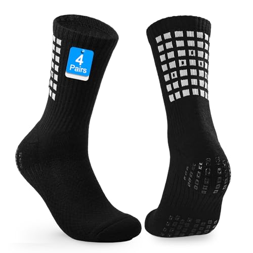 4-Pair Anti-slip Grip Soccer Socks Men Women Cushioned Sports Sock Rugby Yoga Basketball Running Hiking Work