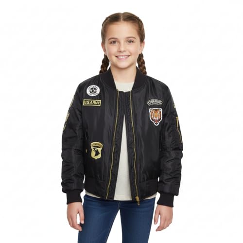 A2Z 4 Kids Enfants Filles Garçons Badges Imprimér - MA1 Jacket Badges. Black 9-10