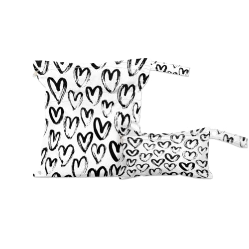 DJYQBFA Wet Dry Bags Hearts Waterproof Wet Bag Black and White Reusable Bags for Swimsuits Cloth Diapers Beach Pool Gym Travel Baby Item 2 Pcs